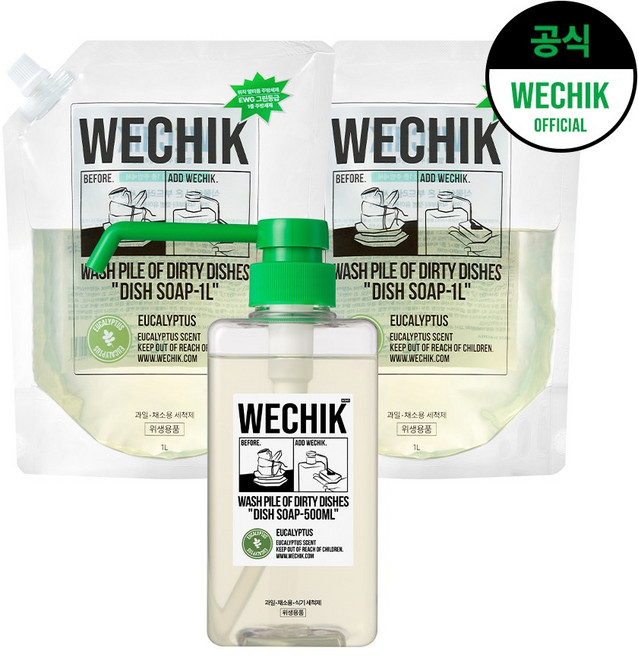 위칙 멀티플 주방 세제 500ml 1개 + 리필 1L 2개