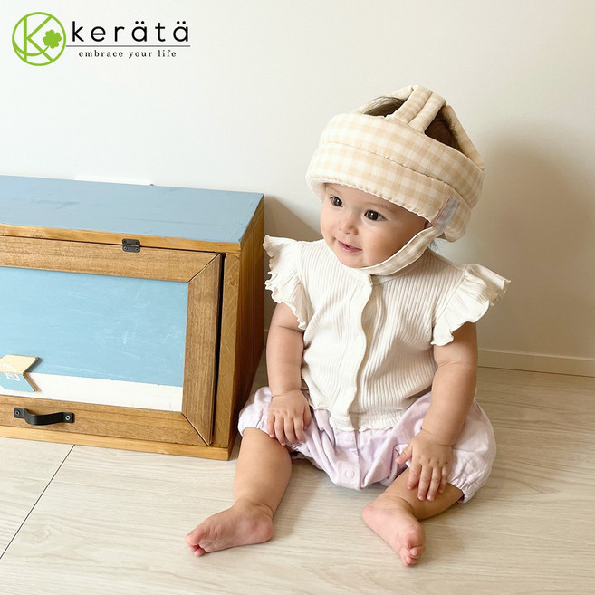 케라타 ibul 유아용 아기 머리 보호대 머리 보호 헬멧 2cm, 1개, 체크베이지.