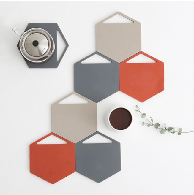 에라토 온실리콘 육각냄비받침, 오렌지+그레이, 2개