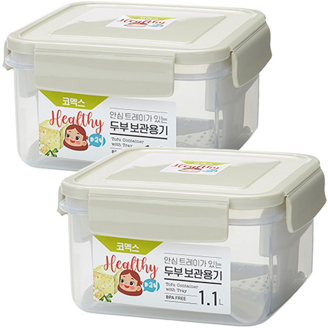 코멕스 안심트레이가 있는 두부 보관용기 1.1L X 2개