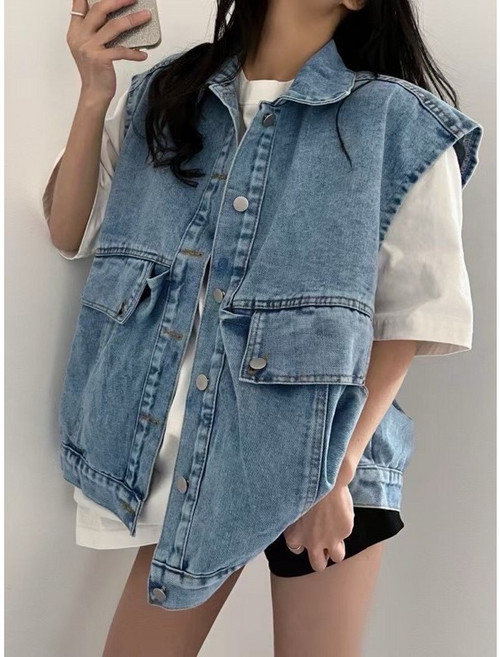 韓國 大口袋牛仔背心