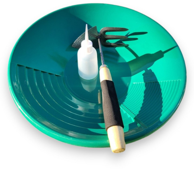 사금찾기 사금장비 사금채취도구 3종 세트 금채굴 패닝접시 쌍호미 스포이드, 그린