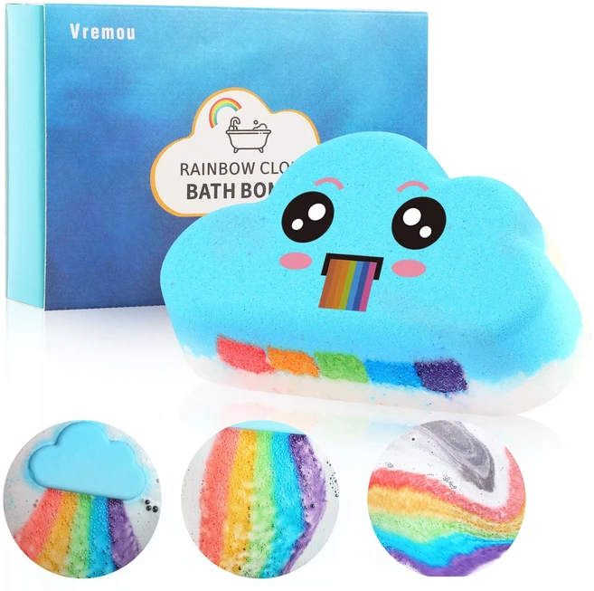 1Pcs/4Pcs 레인보우 목욕 폭탄 선물 세트 어른 소녀를위한 수제 유기농 천연 키즈 버블 Fizzy, 01 Ocean 1Pack