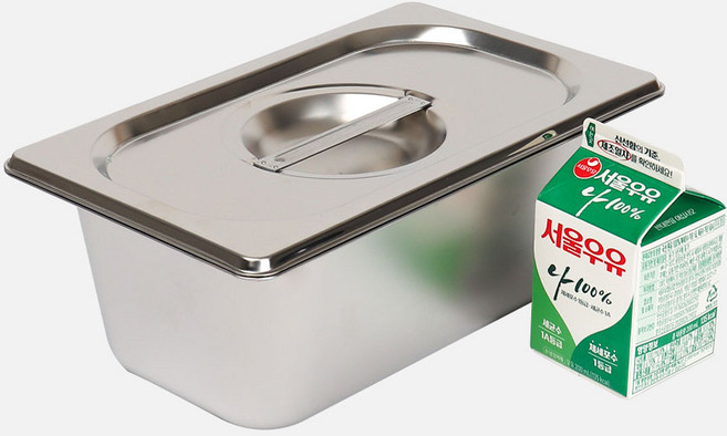 강화 스텐 사각 밧드+뚜껑 세트 주방용 냉장고 반찬 바트 용기, 1세트, 4인치 몸체+뚜껑