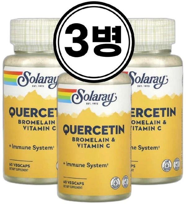 솔라레이 퀘르 세틴 브로 멜라인 비타민C 60캡슐3통 파인 애플효소 노스릴리브, 3박스, 60정 - 쿠팡
