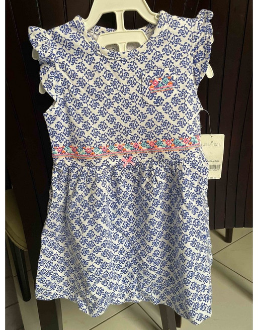 Carter's 女童印花洋裝 藍白圖案 荷葉袖設計 嬰幼兒服飾 6-9個月