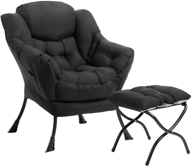 리클라이너 세트 임산부 및 수유용 의자 편안한 소파 겸 침대 1인용 독서 의자 발받침대 포함 1세트, 피치스킨 블랙, 1개