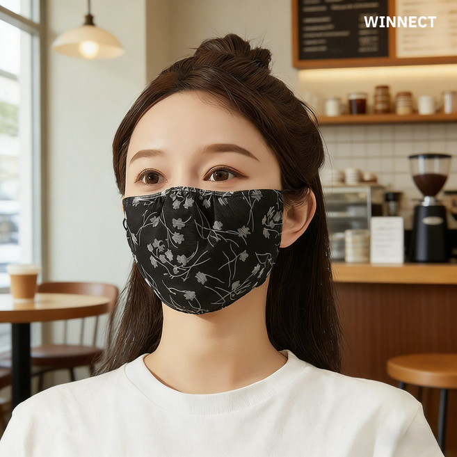 TEJ-0017 빨아쓰는패션마스크 자수마스크여성 통기성 좋은 아이스 실크 UV 자외선 차단 마스크, #10 안개꽃, 1개