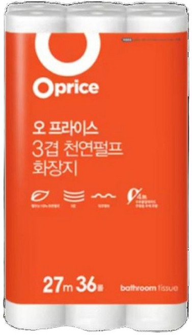 오프라이스 3겹 천연펄프 27M 36롤 6롤 늘어난 화장지 대용량 사무실, 1개