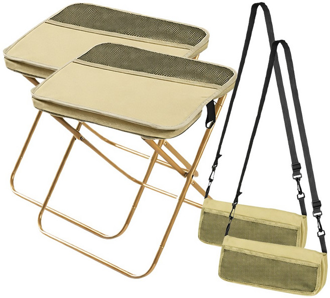 1+1 폴드래블 접이식 의자 크로스백 경량 휴대용 미니 등산 캠핑 낚시 소형, 베이지+베이지, 1세트