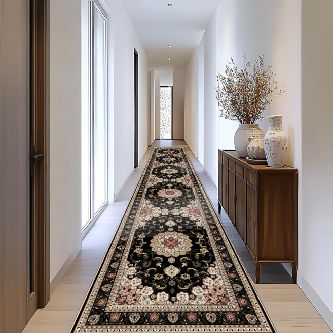 TRISEN 페르시안 이슬람풍 고급 장식 러너 카펫 크리스탈 벨벳 미끄럼방지 털빠짐적음 손세탁 가능 관리쉬운 사계절 이사선물 다중사이즈 복도 거실 호텔 로비 카페트 러그