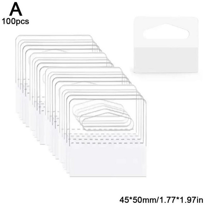 100pcs 스티커 교수형 탭 지우기 구멍 자체 접착 태그 플라스틱 후크 판매 품목 저장소 디스플레이, 1개, 01 100pcs 45x50mm