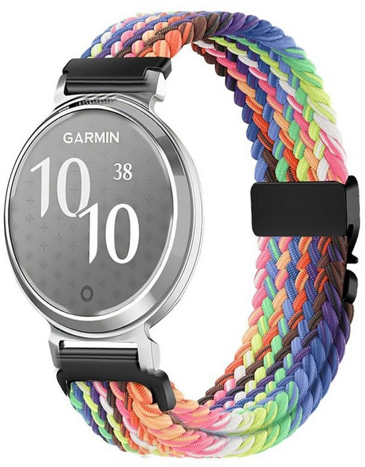Issinlky Garmin Lily 2와 호환되는 나일론 브레이드 밴드 여성용 14MM 교체용 탄성 스트랩 140417, White Rainbow