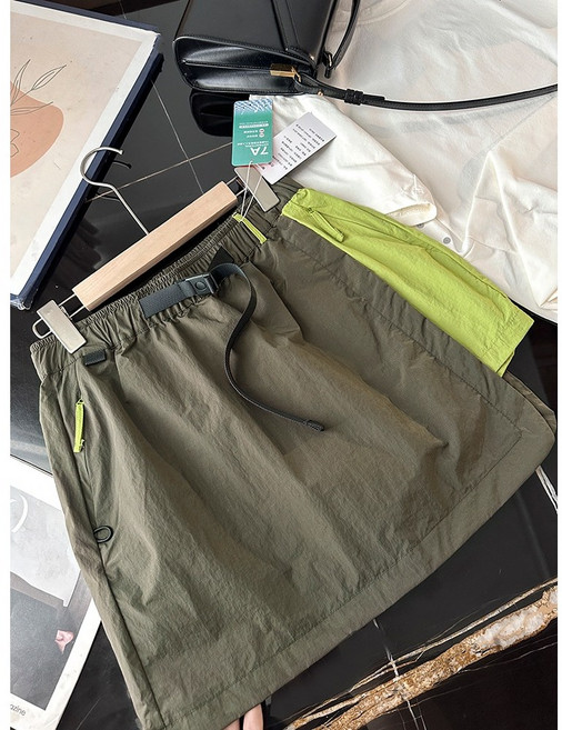 등산 바스락치마 스포츠 베이직 나일론 밴딩 포켓 치마바지 여자 초록색
