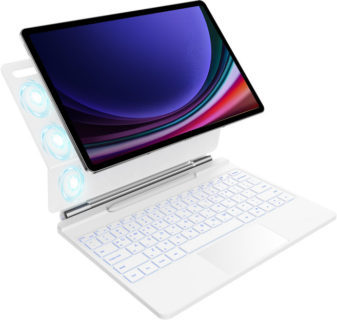 HOU 갤럭시 탭 호환 마그네틱 매직키보드 S10+ S9+ S8+ S7+ S9FE+ 12.4인치 S펜 수납 터치패드 플로팅 블루투스 키보드, 화이트, S9+/S8+/S7+/S9FE+/S7FE 12.4인치