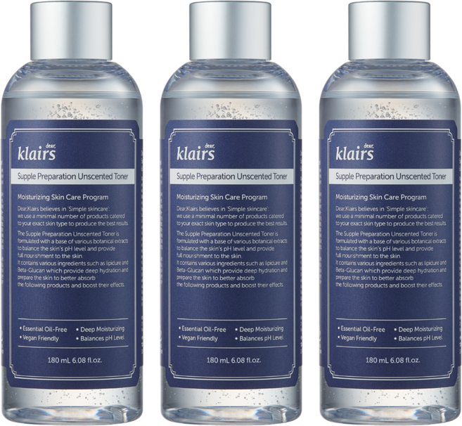 클레어스 서플 프레퍼레이션 언센티드 토너, 180ml, 3개