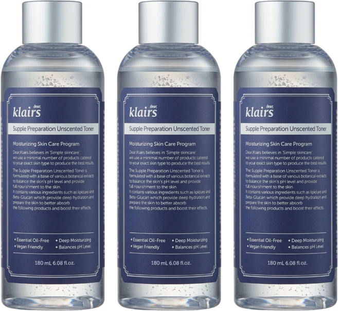 클레어스 서플 프레퍼레이션 언센티드 토너, 180ml, 3개 - 쿠팡