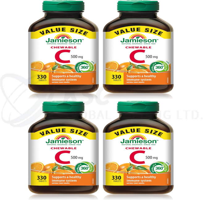 Jamieson 자미에슨 비타민C 500mg 330정 (맛있게 씹어먹는 비타민C>면역력 UP!>캐나다 직배송), 4개