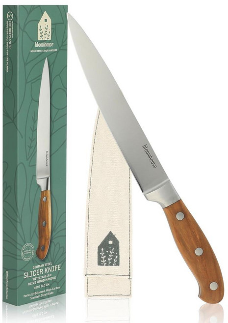 Bloomhouse - Two 타임 Oprah's Favorite Things 수상작 7피스 이탈리아 올리브 나무 주방 나이프 블록 세트 독일 Forged 스테인리스 스틸 포함, 8", 슬라이서 (올리브 우드)