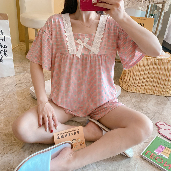 어리플 여성 반팔 귀여운 잠옷 세트 파자마 홈웨어