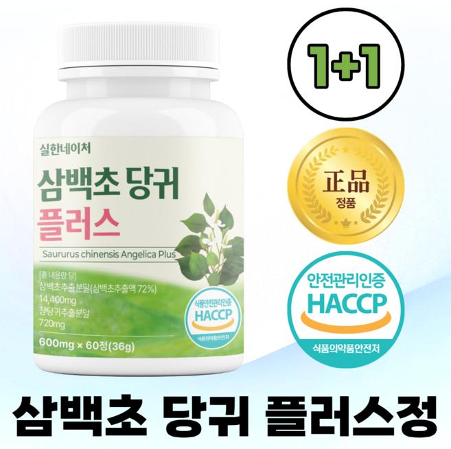 실한네이처 삼백초 추출물 당귀 플러스 100% 정품 haccp, 2개, 60정