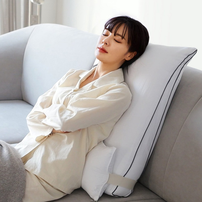 네모라인 국내생산 높이75cm 롱 삼각쿠션+보조쿠션세트(솜포함) 등쿠션, 화이트