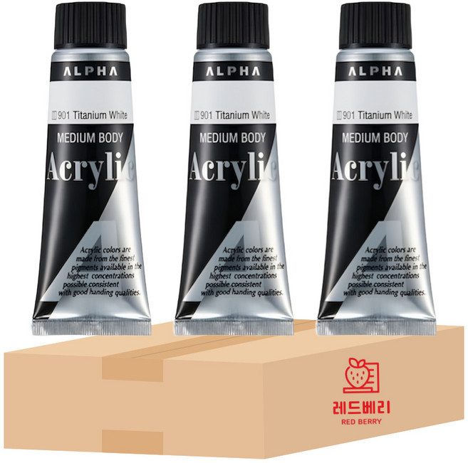 [레드베리] 알파 미디엄바디 아크릴물감 50ml 3개세트 901번 Titanium White