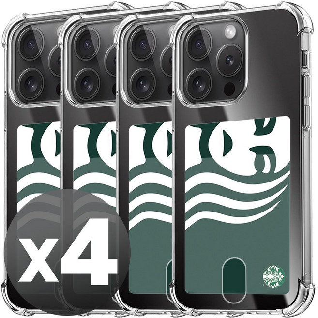 LIVING GRAY 아이폰15 프로 플러스 프로맥스 카드 수납 포켓 에어 쿠션 투명 케이스 1+1+1+1