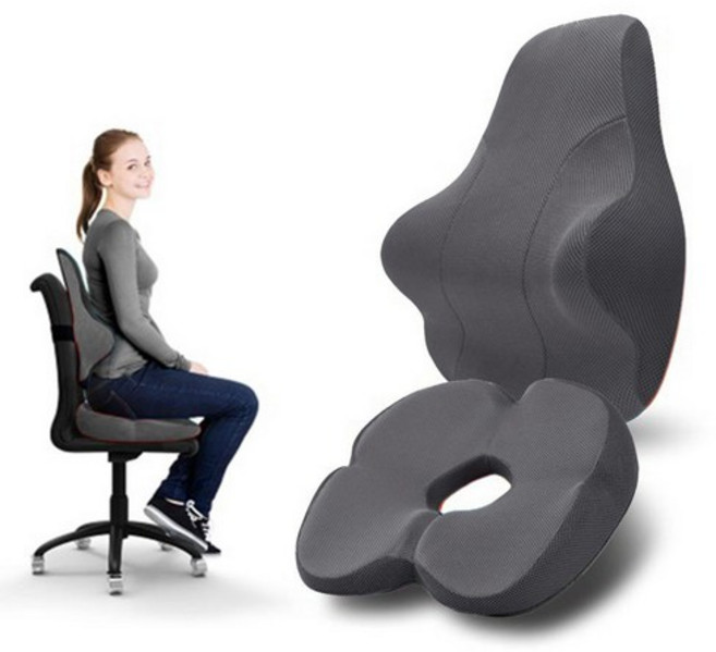 베네폼 허리소프트 비스코폼 등받이쿠션 + 힙어 방석 자세교정세트, 그레이