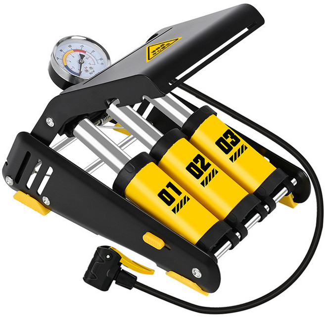 호밍사이 고압 풋 펌프 자전거바람주입기 자동차 농구 펌프공 기주입기 자전거 펌프 휴대용 3기통 에어펌프, 1개, 블랙