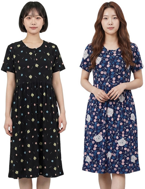 (2장) 까실이 캐릭터 반팔 원피스 여성 여름 쿨 아이스 잠옷 홈웨어 1+1