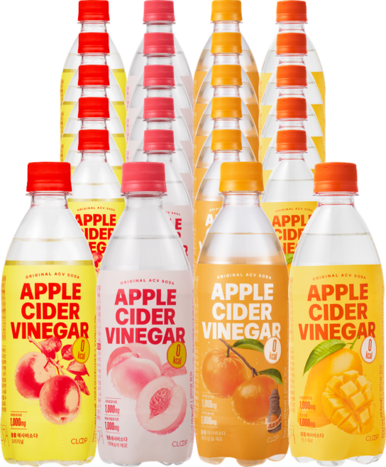 클룹 애사비소다 4종 세트 (오리지널+감귤+복숭아+망고), 24개, 500ml