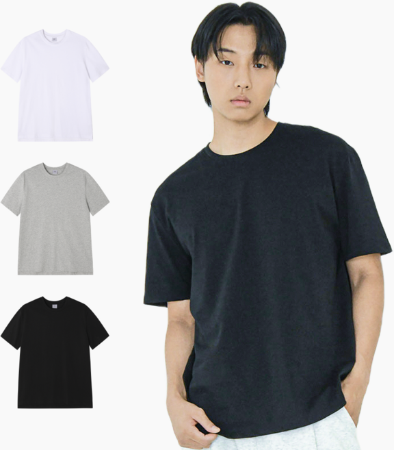 A.O.B(AOB) 남성 릴렉스드 스탠다드 반팔티 무지 면 반팔 상의 티셔츠 무지티