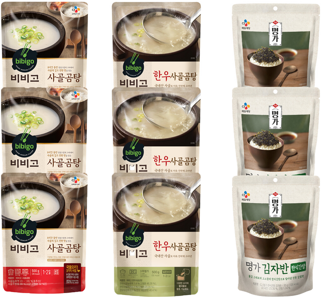 비비고 곰탕 2종(사골곰탕 x 3개 + 한우사골곰탕 x 3개)+ 명가김자반 x 3개, 1개, 500g