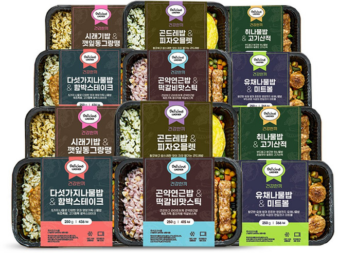 (무료배송) 딜리셔스 런치 더 건강하고 맛있게 나물밥 냉동 도시락 영양 간편식 12팩, 12개, 250g
