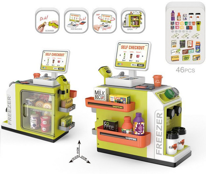 兒童超市收銀臺玩具 仿真聲光互動收銀機 角色扮演過家家玩具, 668 12446PCS綠色款1, 1個