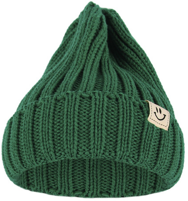 라핑 골지 아크릴 롱 비니 스마일 패치 모자