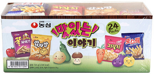 농심 맛있는 이야기 720g 과자세트, 1세트, 꿀꽈배기6개 + 감자깡6개 + 포스틱6개 + 자갈치6개