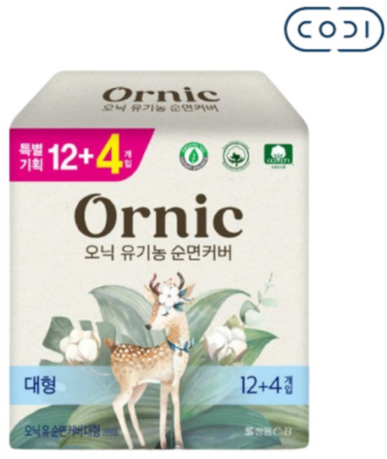 오닉피노 유기농 순면커버 생리대 대형 16개입, 1개