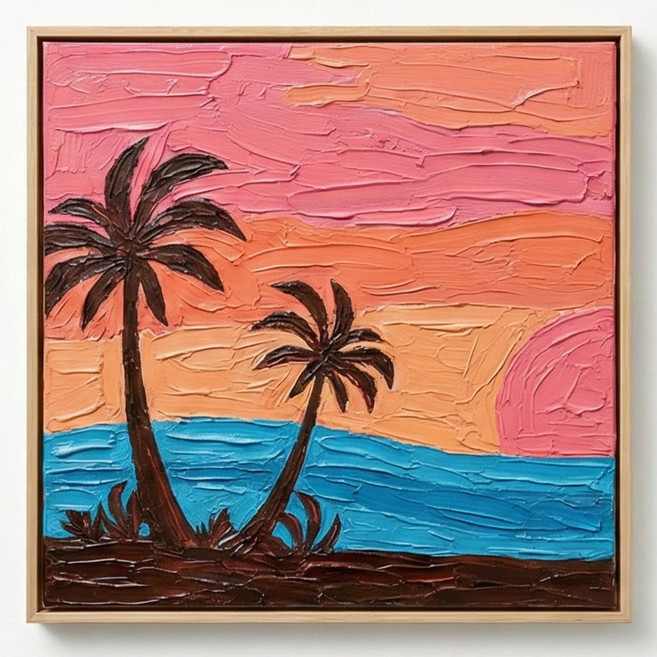 오컴멀 DIY 힐링 유화 그리기 입문용 초보용 페인팅 붓 물감 세트, Easy_바닷가의 야자수, 1세트