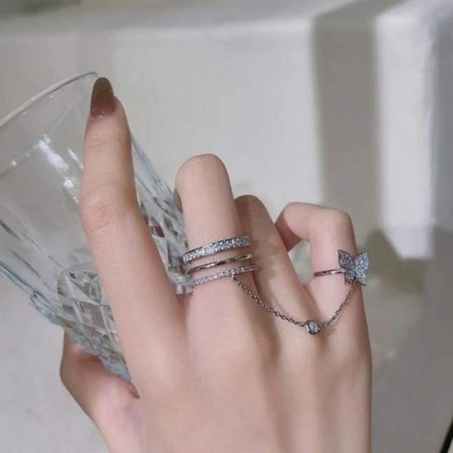 JEMIK 여성 반지 나비 체인 연결 링