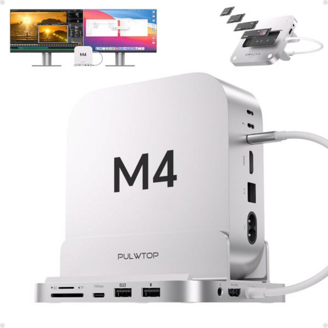 HDMI 4K 및 4TB M.2 SSD 인클로저가 있는 9 in 1 Mac mini M4 도크 Mac mini M4 Pro 허브용 알루미늄 수직 USB-C 허브 스탠드 USB-