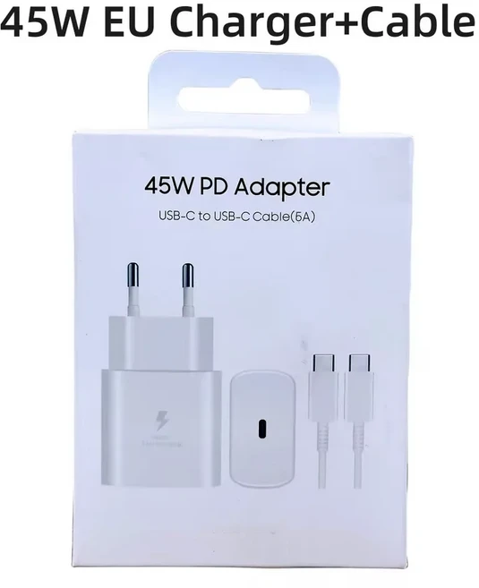 삼성 45W PD 충전기 초고속 어댑터 (갤럭시 S25 Z 플립 폴드 7 6 5 4 3 2 A17 호환), 02 45W White EU Set