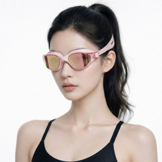 스마트덕 눈 편한 시야넓은 김서림방지 물안경 수경, 1개, 핑크 미러