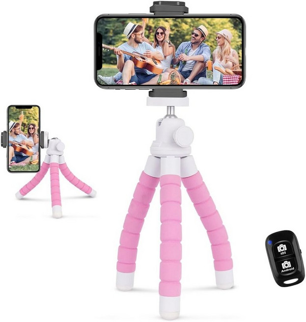 Ubee size 전화 삼각대 무선 리모컨과 클립이 있는 휴대용 및 유연한 비디오 녹화용 휴대폰 스탠드 블랙, Pink, Standard, Pink