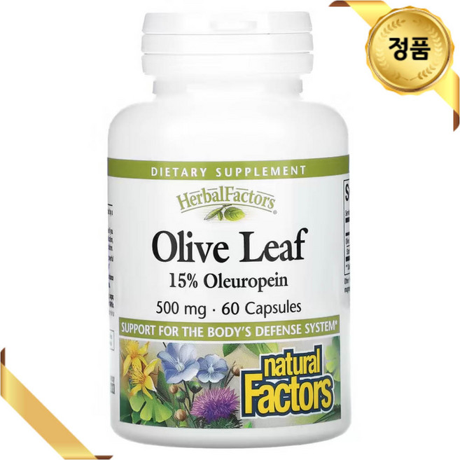 내추럴팩터스 올리브 잎 추출물 500mg 60 캡슐 비건 올러유러핀 글루텐프리, 1개, 60정