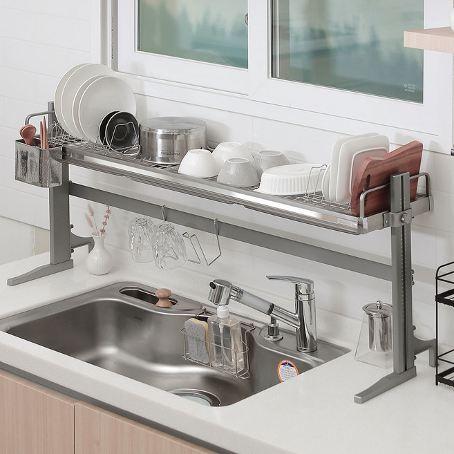 퀸넥스 상하로 움직이는 T 스마트 창문형 식기건조대 1200, 1단, 티타늄, 1개