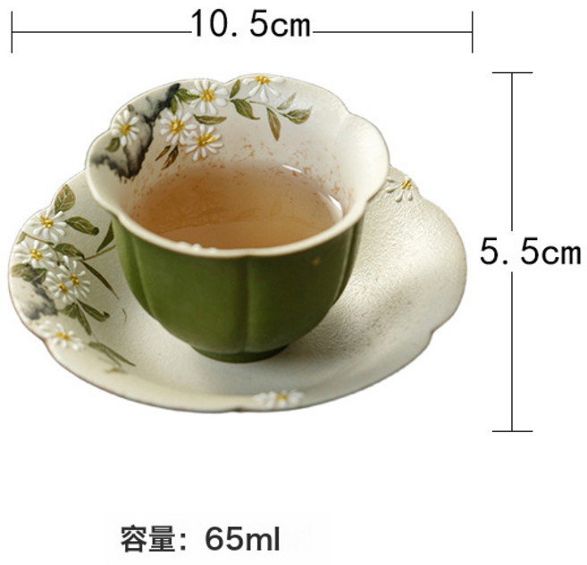 復古浮雕功夫茶具套裝 手繪白瓷主人杯純手工紫砂壺, 1個, 小青柑-雛菊繪春-蓮瓣茶杯+杯墊:如圖所示