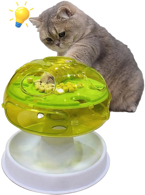 All For Paws 고양이 버섯 푸드 트리 슬로우 장난감 분리불안 간식사료 급식기, 1개, 그린