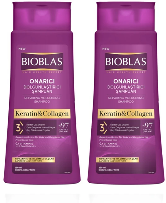 바이오블라스 케라틴 & 콜라겐 볼륨 샴푸 BIOBLAS Keratin & Collagen Volumizing Shampoo, 2개, 360ml - 쿠팡